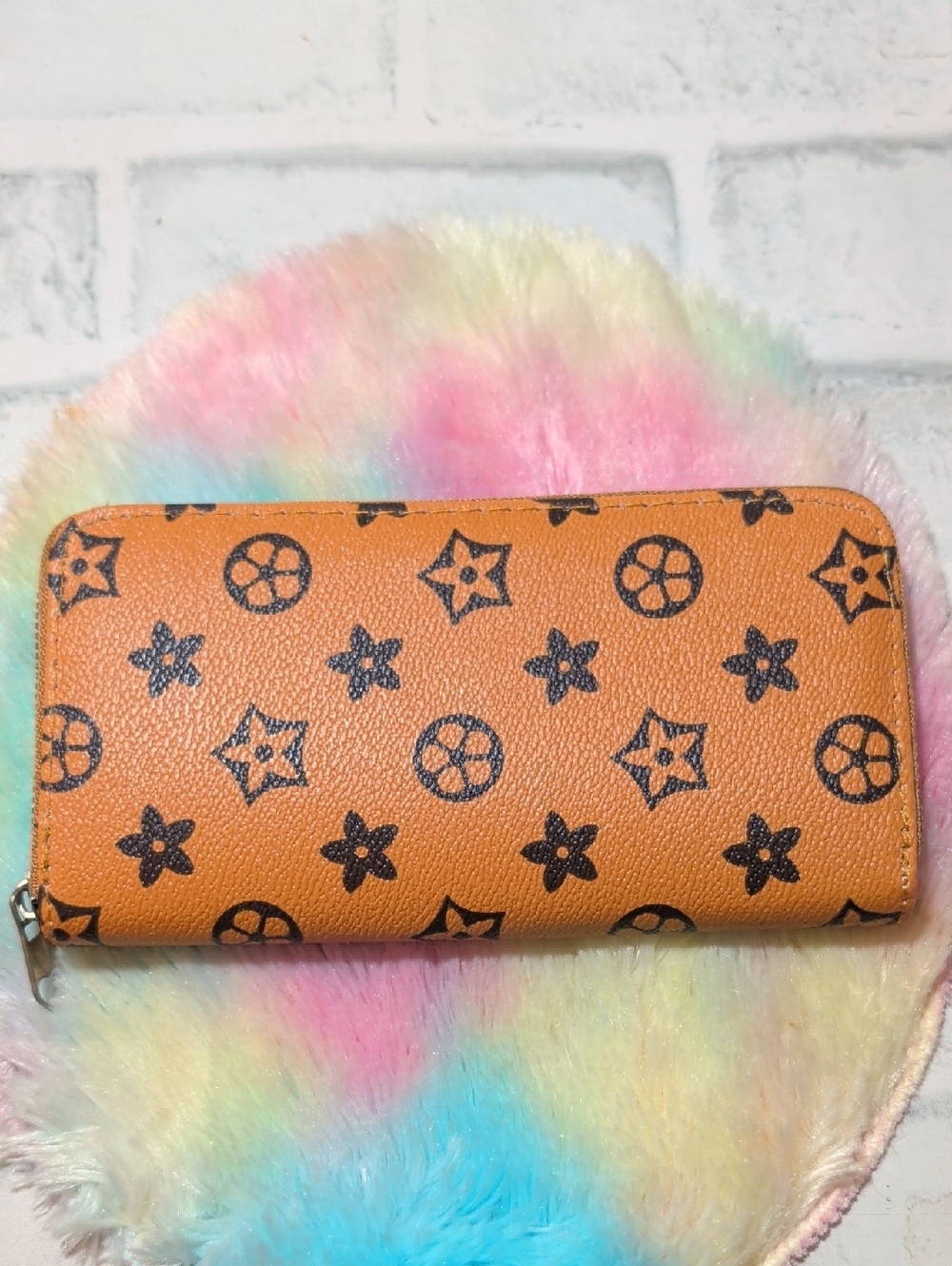 Brown Floral-Print Zip Wallet